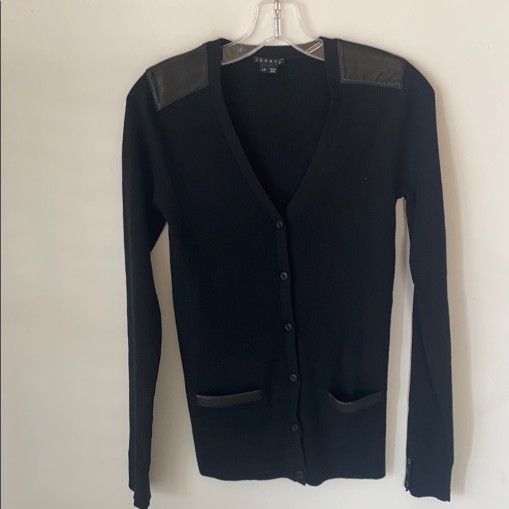 Theory Cardigan w Lambskin Trim